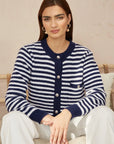 Yumi Navy Stripe Knit Relaxed Fit Cardigan