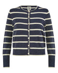 Yumi Navy Striped Sparkle Knitted Cardigan