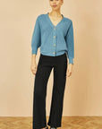 Yumi Blue Relaxed Fit Cardigan With Stitch Detail