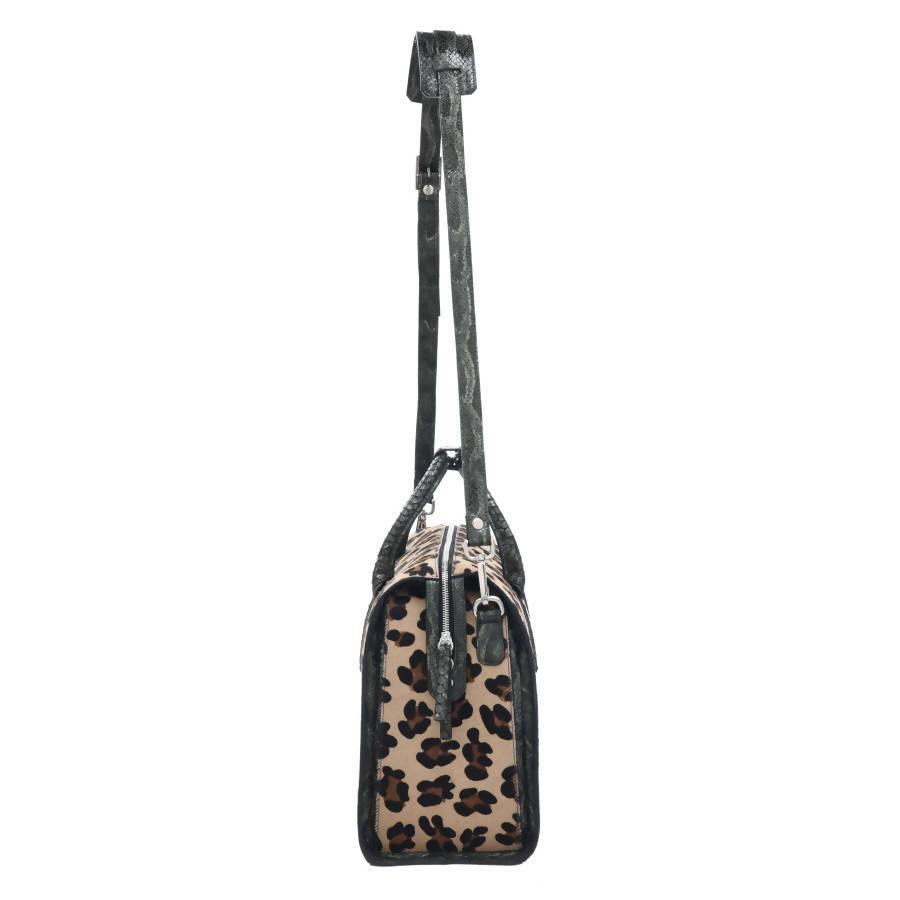 NEW Leopard Print Hair on Hide Leather Top Handle Bag