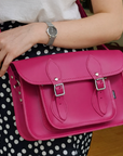 Handmade Leather Satchel - Magenta