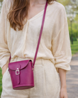 Handmade Leather Barrel Bag - Magenta