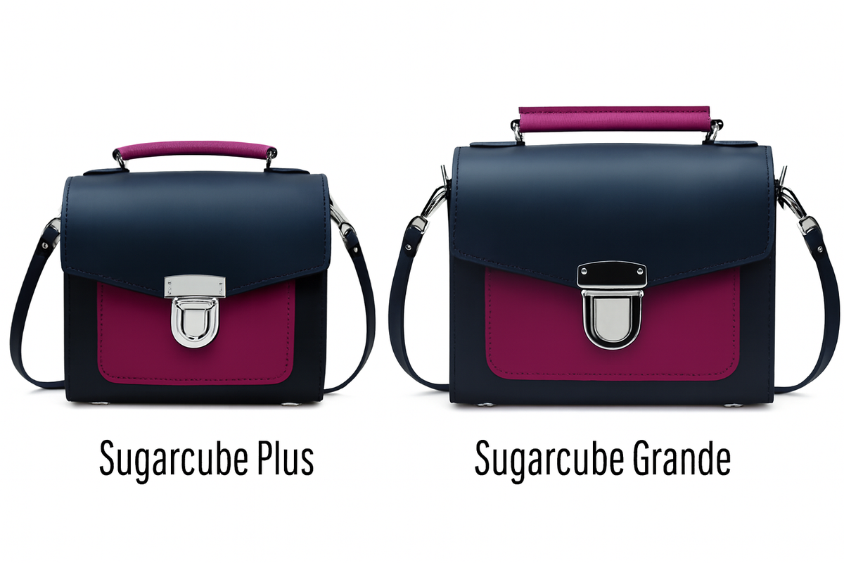 Handmade Leather Two Tone Sugarcube Handbag - Black &amp; Magenta