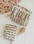 Green Striped Makeup Bag Set of Two