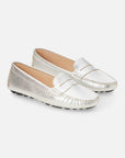 Angico Silver Leather Driving Loafers – Flat Penny Moccasins