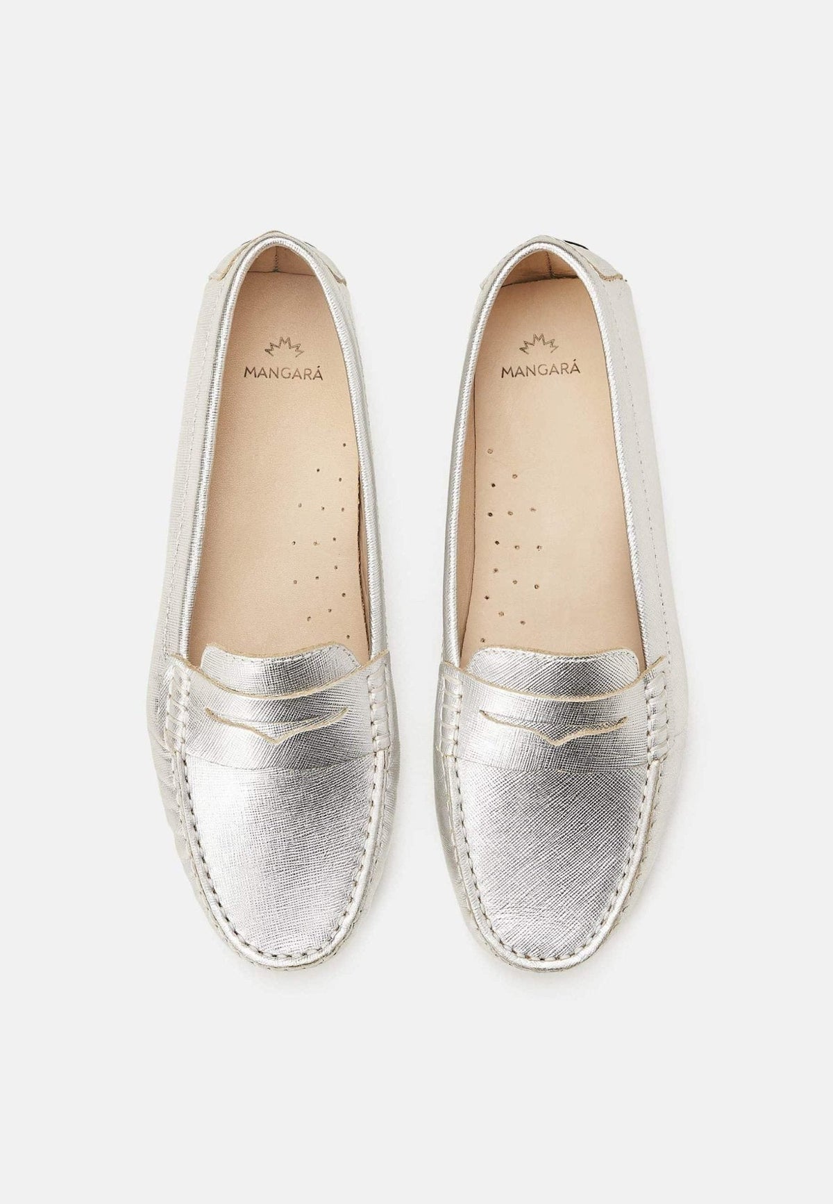 Angico Silver Leather Driving Loafers – Flat Penny Moccasins