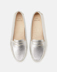 Angico Silver Leather Driving Loafers – Flat Penny Moccasins