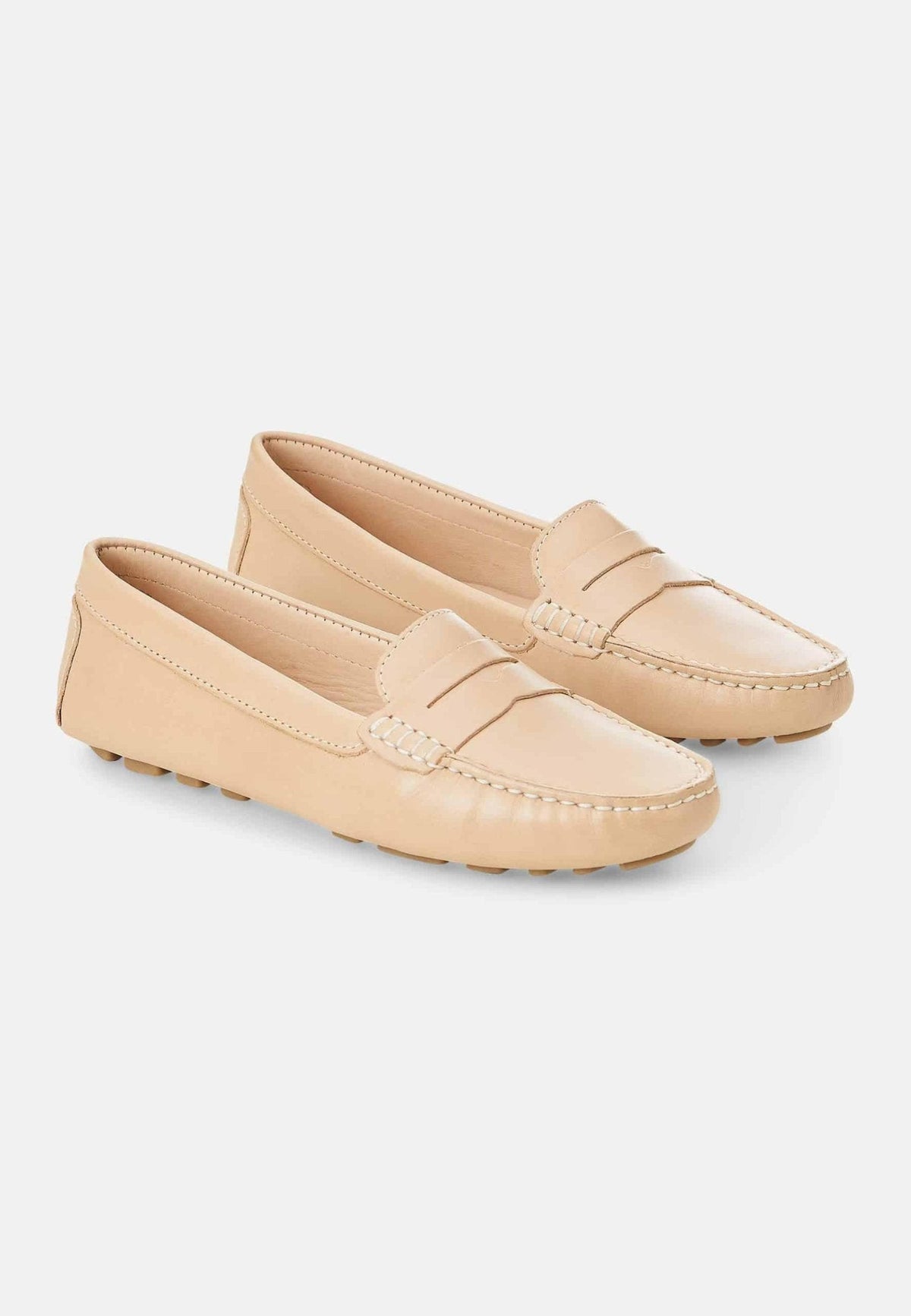 Angico Beige Leather Driving Loafers – Flat Penny Moccasins