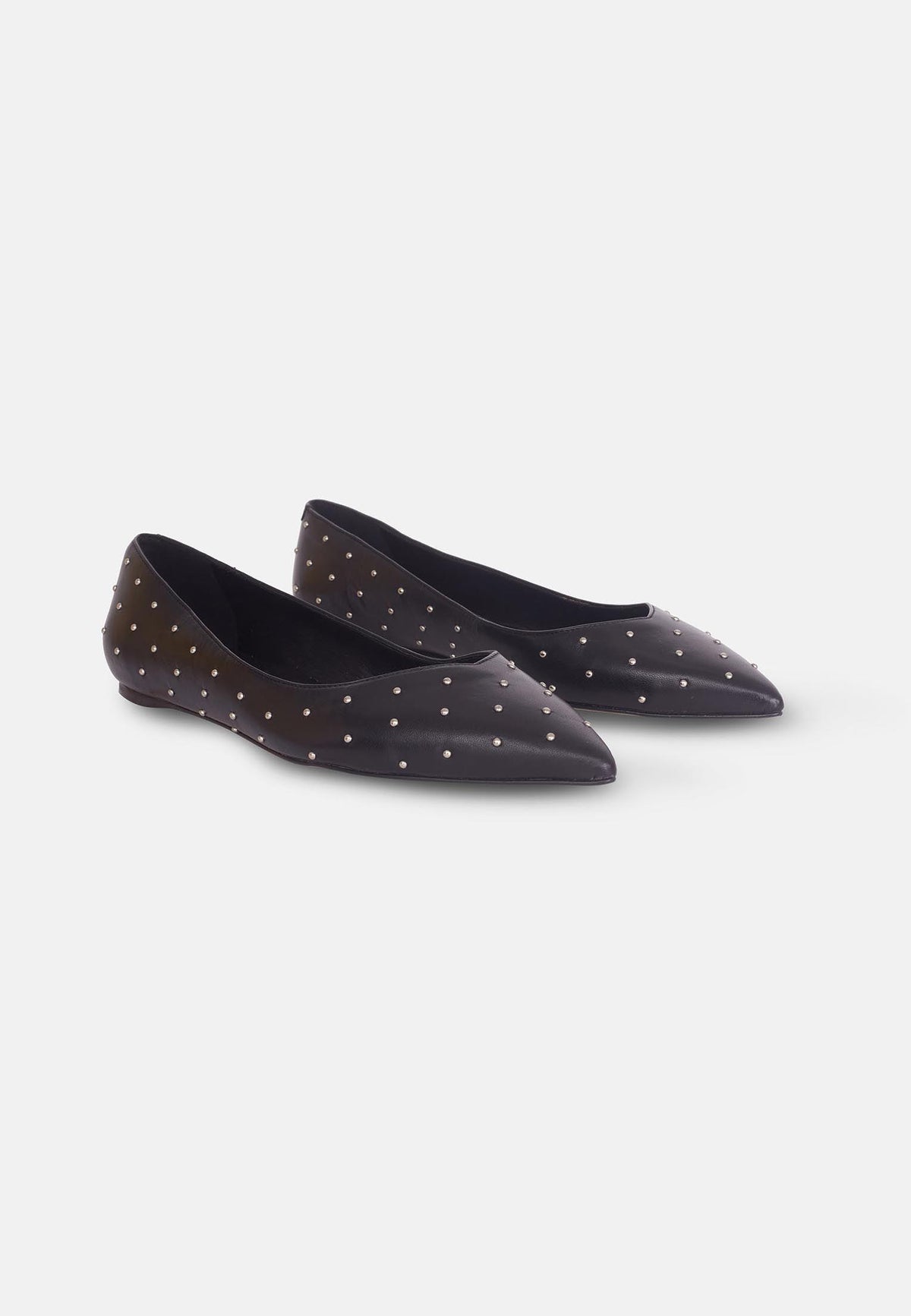 Hamelia Black Leather Ballerinas – Pointed-Toe Studs