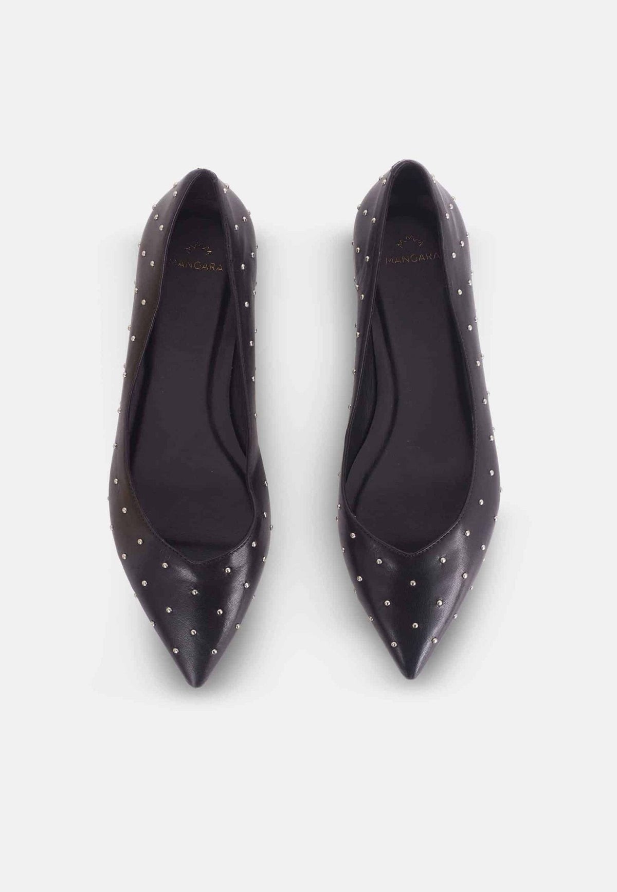 Hamelia Black Leather Ballerinas – Pointed-Toe Studs