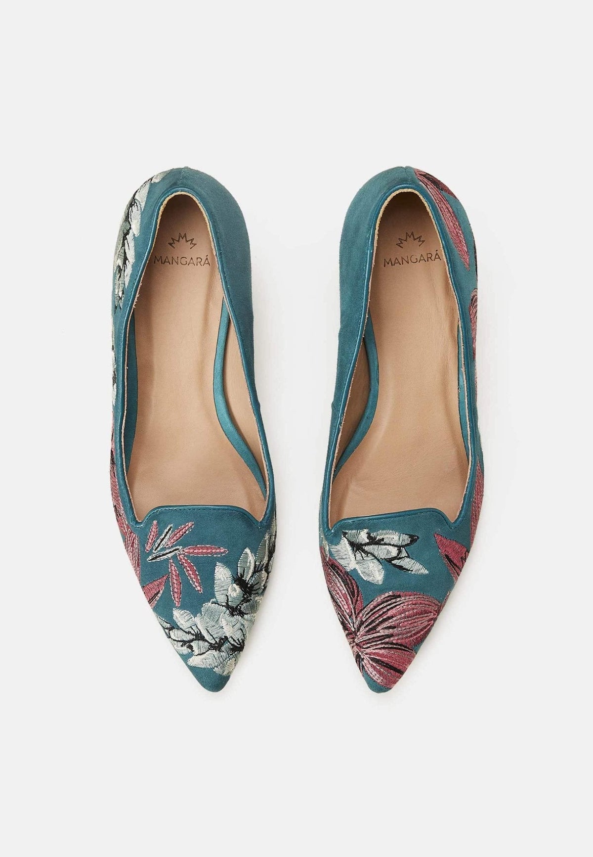 Ipê Suede Turquoise Pumps – 6cm Embroidered Kitten Heel