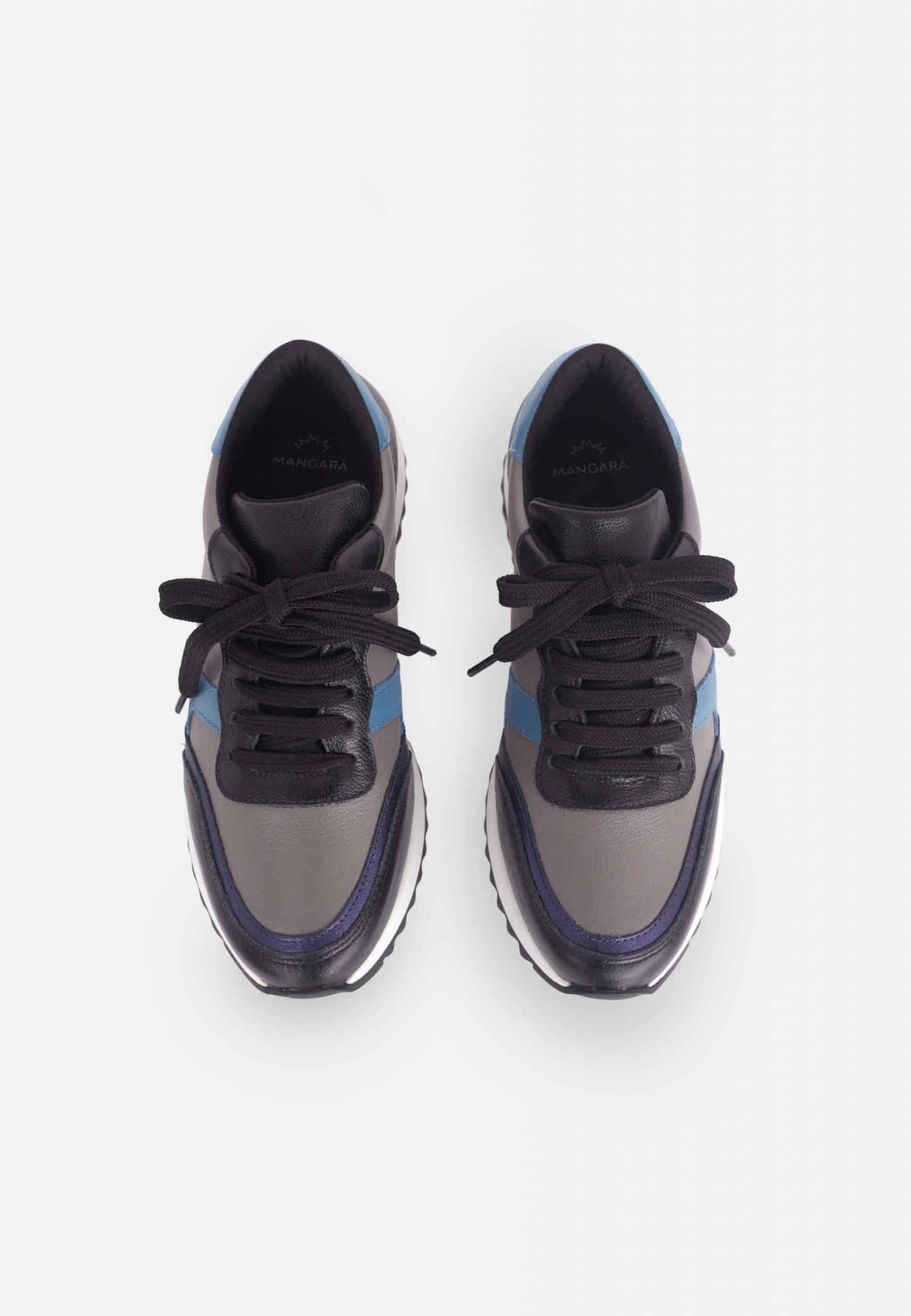 Womens Leather Sneakers in Grey Blue and Black