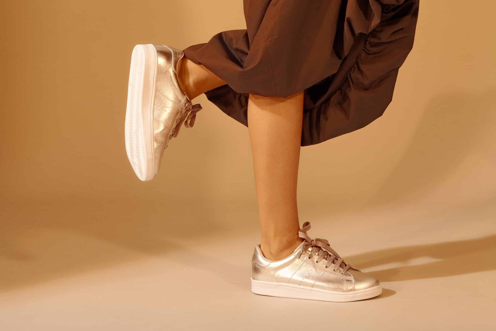 Womens Metallic Leather Sneakers in Gold or Silver