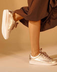 Womens Metallic Leather Sneakers in Gold or Silver