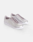 Womens Metallic Silver Leather Sneakers