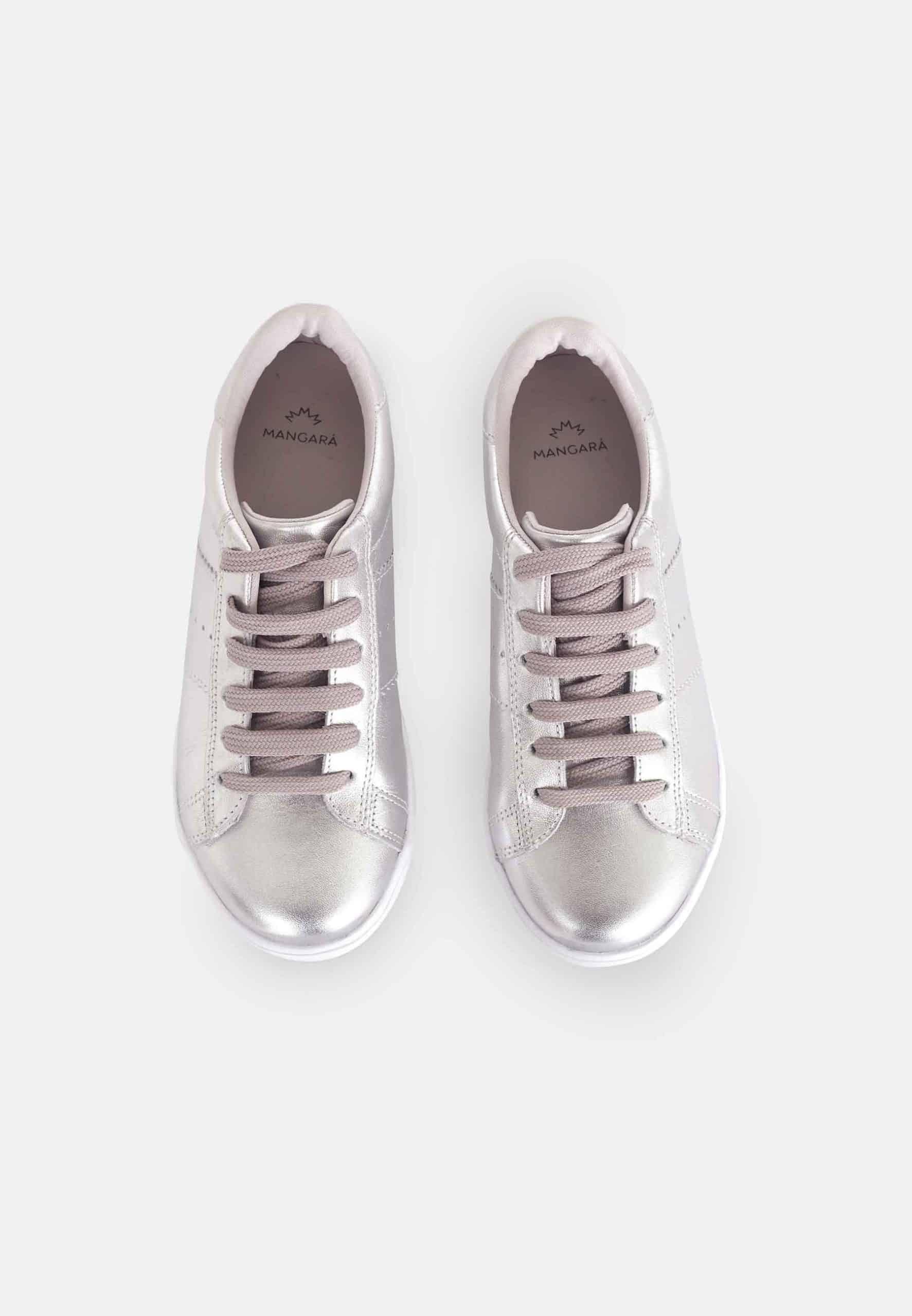 Womens Metallic Silver Leather Sneakers