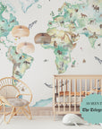 Wildlife World Map Mural Wallpaper For Children