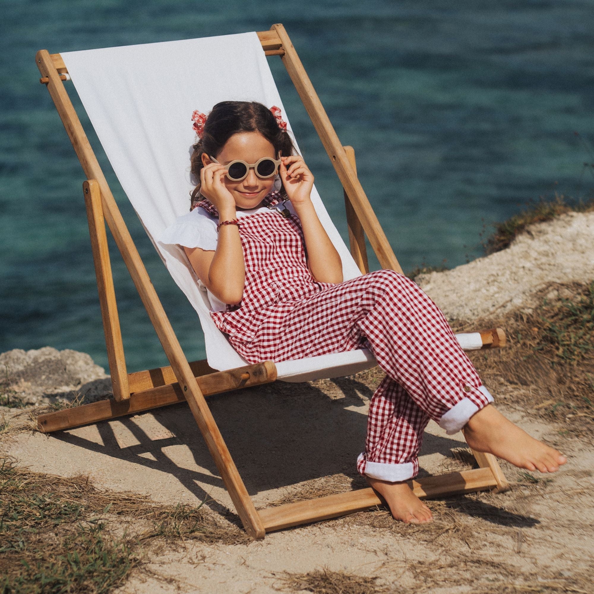 Maroon Check Seersucker Dungarees