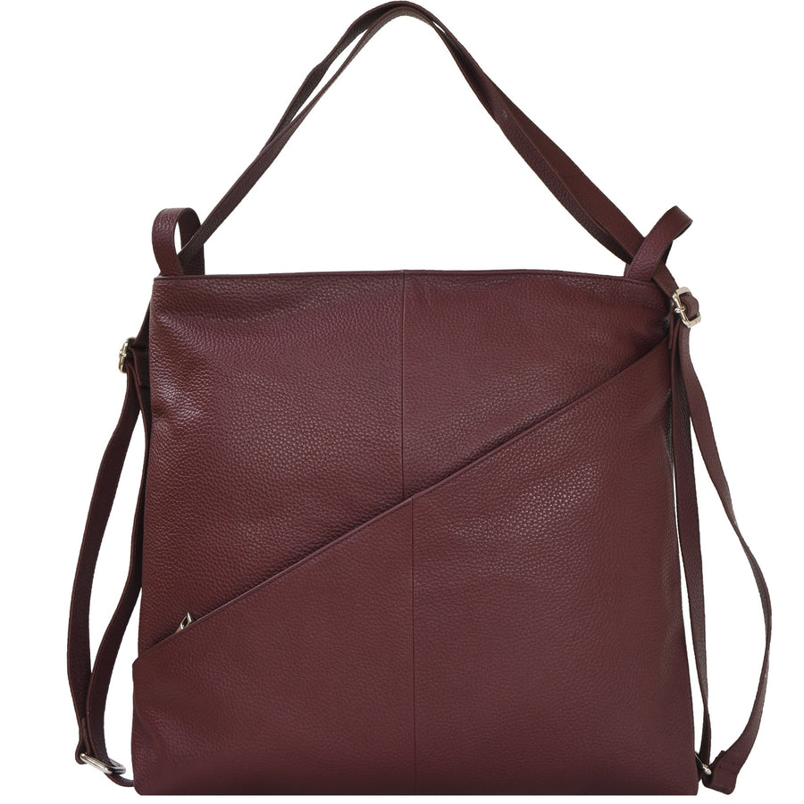 Maroon Leather Convertible Tote Backpack Brix and Bailey Ethical Brand