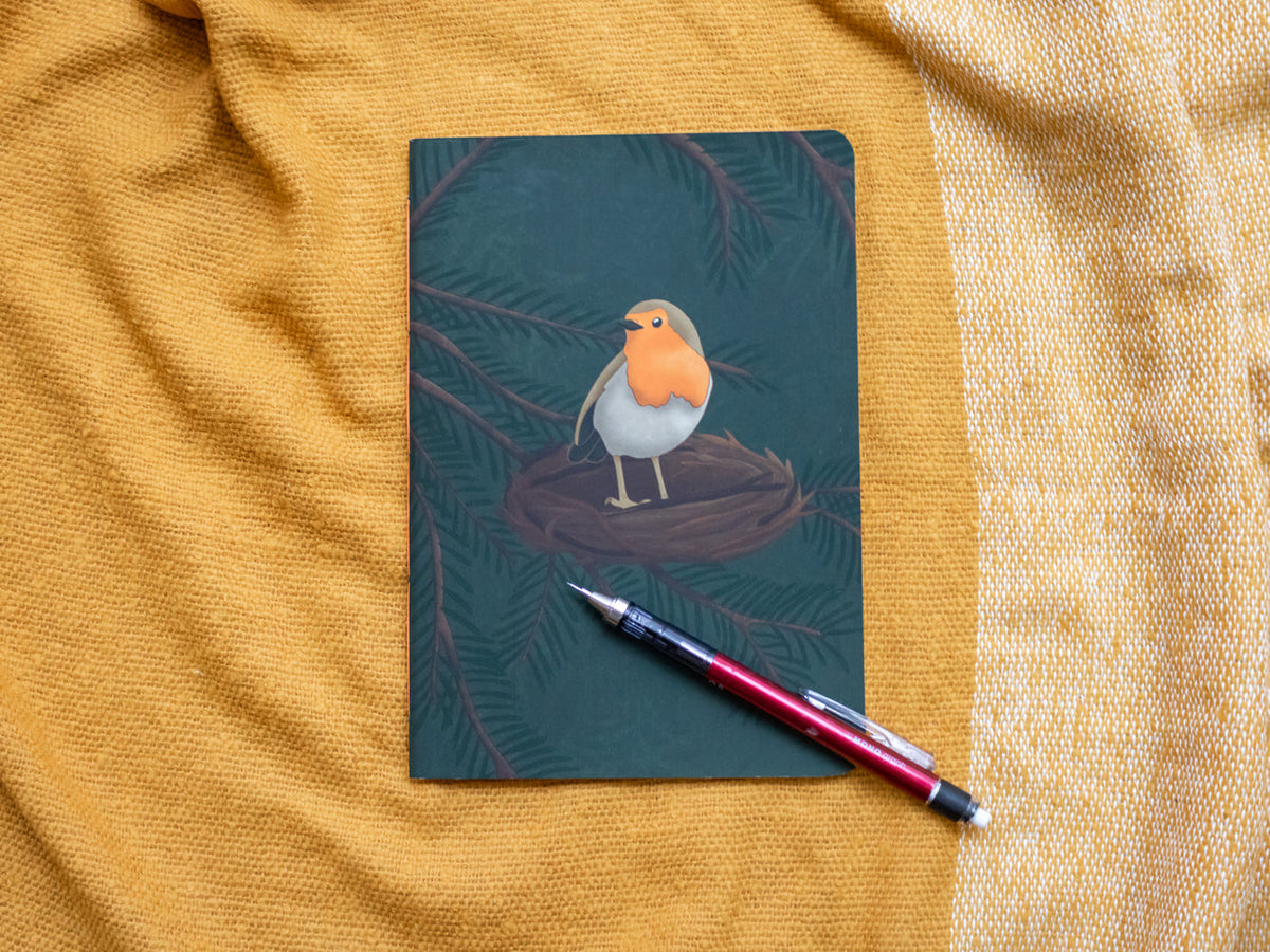 A5 Handmade Notebook with Robin Design