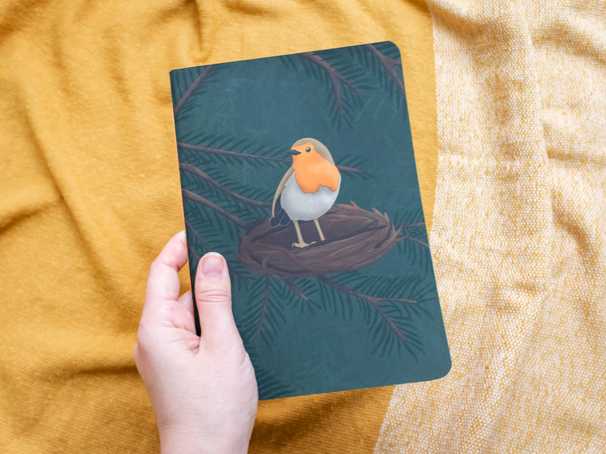 A5 Handmade Notebook with Robin Design