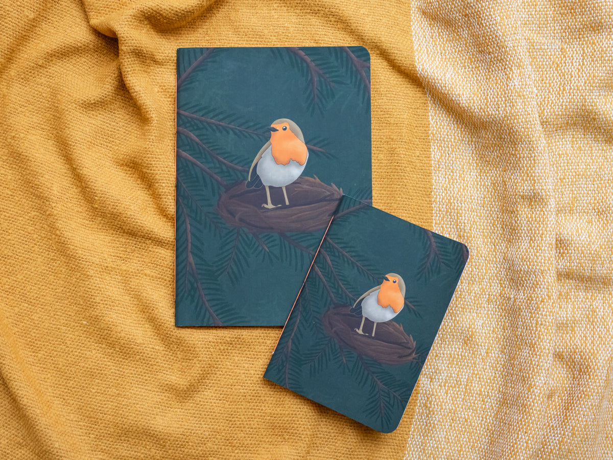 A5 Handmade Notebook with Robin Design