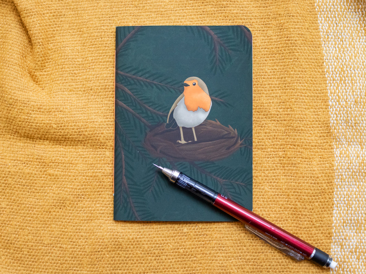 A6 Handmade Notebook with Robin Design