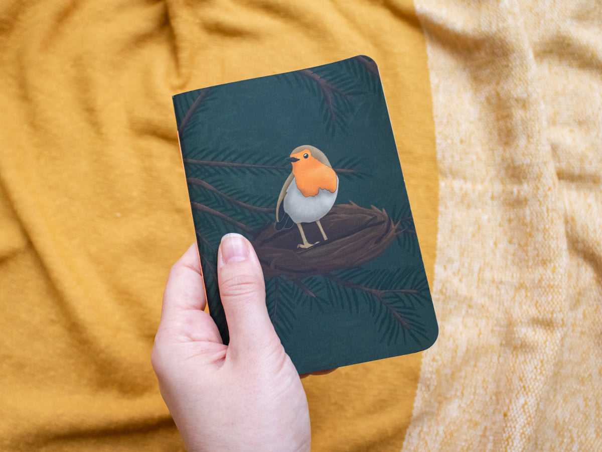 A6 Handmade Notebook with Robin Design