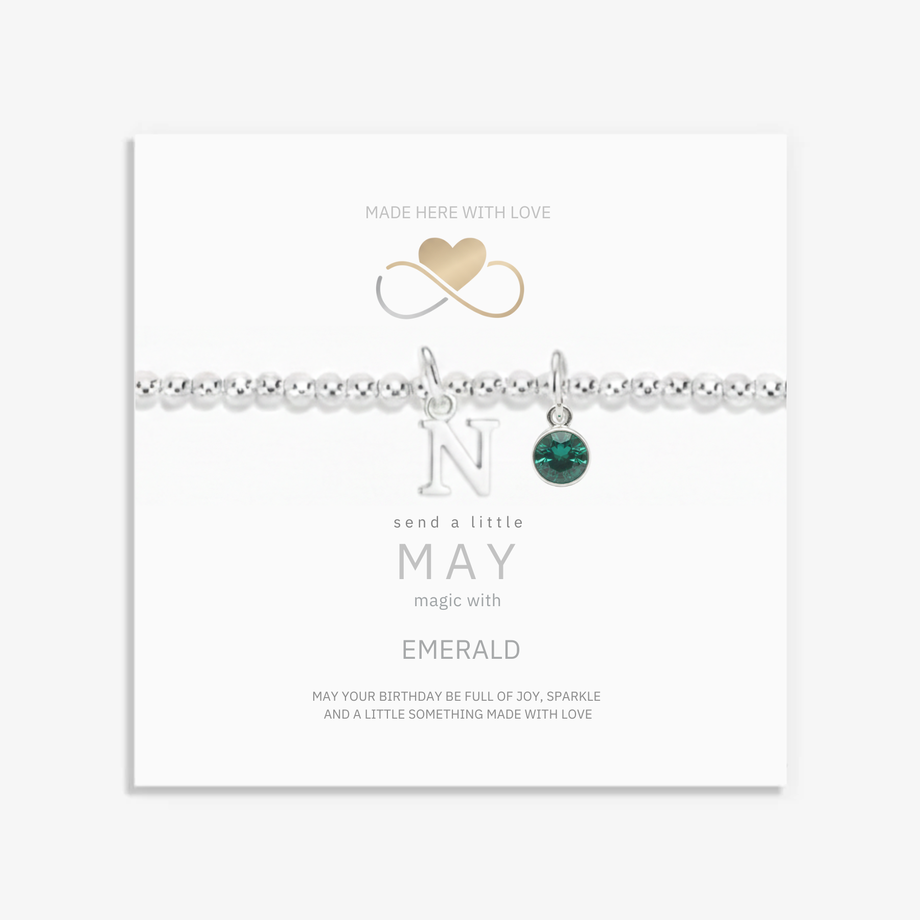 Personalised May Birthday Initial Letter &amp; Birthstone Bracelet