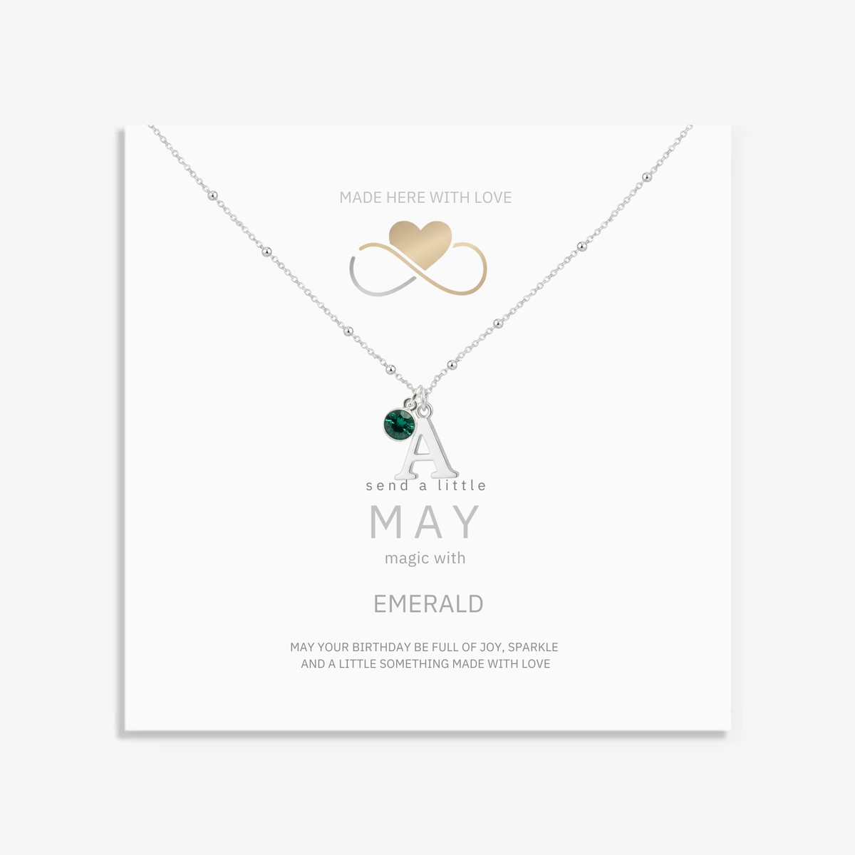 May Birthstone &amp; Initial Charm Necklace