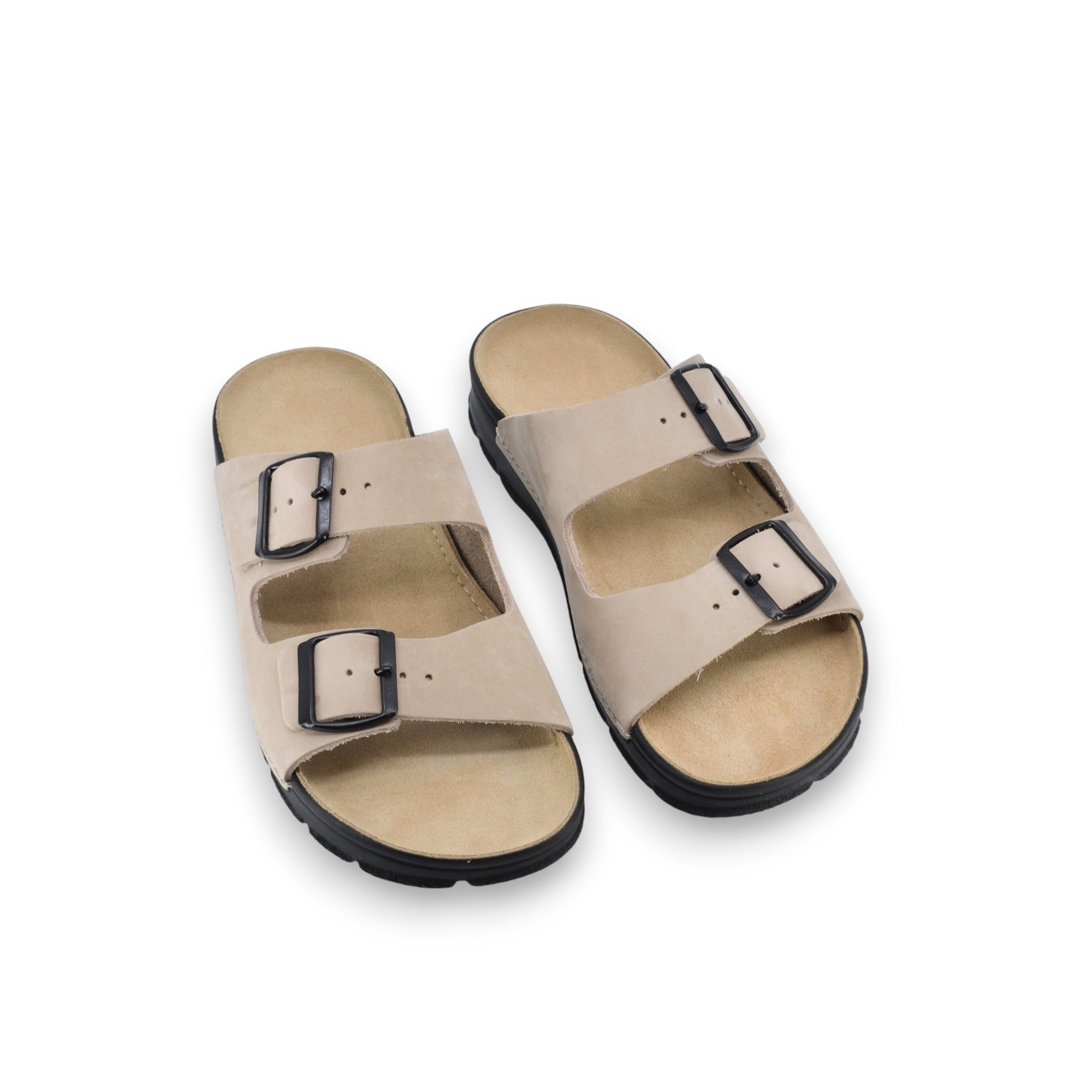 Beige Leather Slip On Sandals