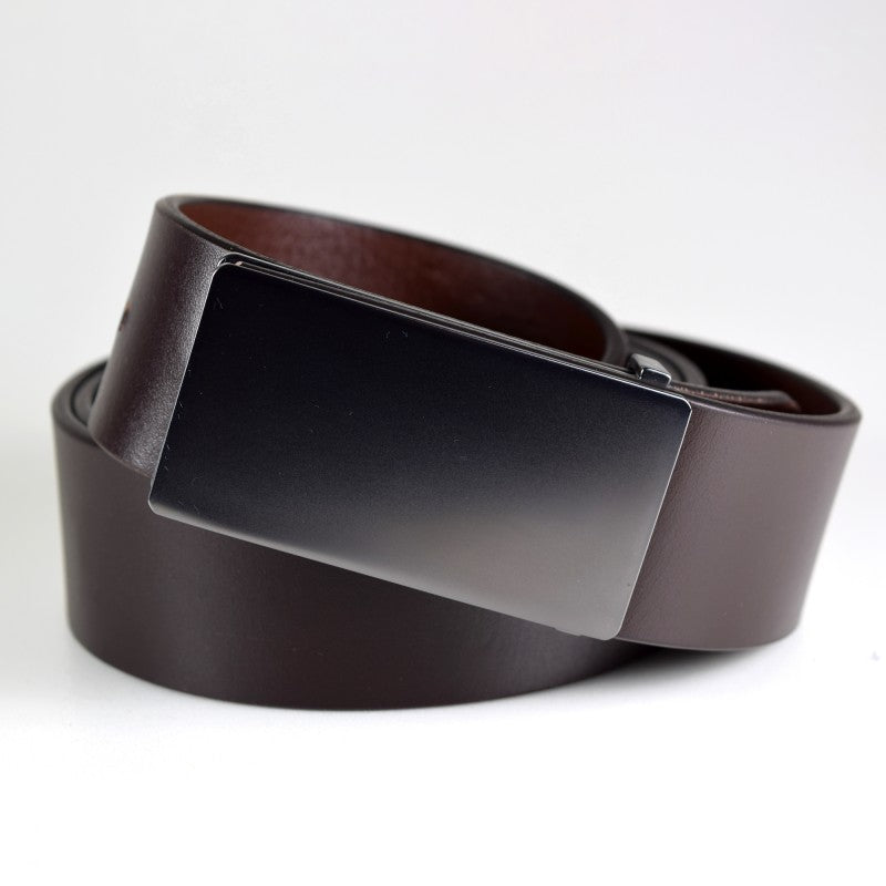 Mens Full Grain Leather Belt with Brushed Buckle