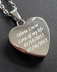 Memorial Ashes Pendant – Engraved Stainless Steel Heart Cremation Jewelry Gift