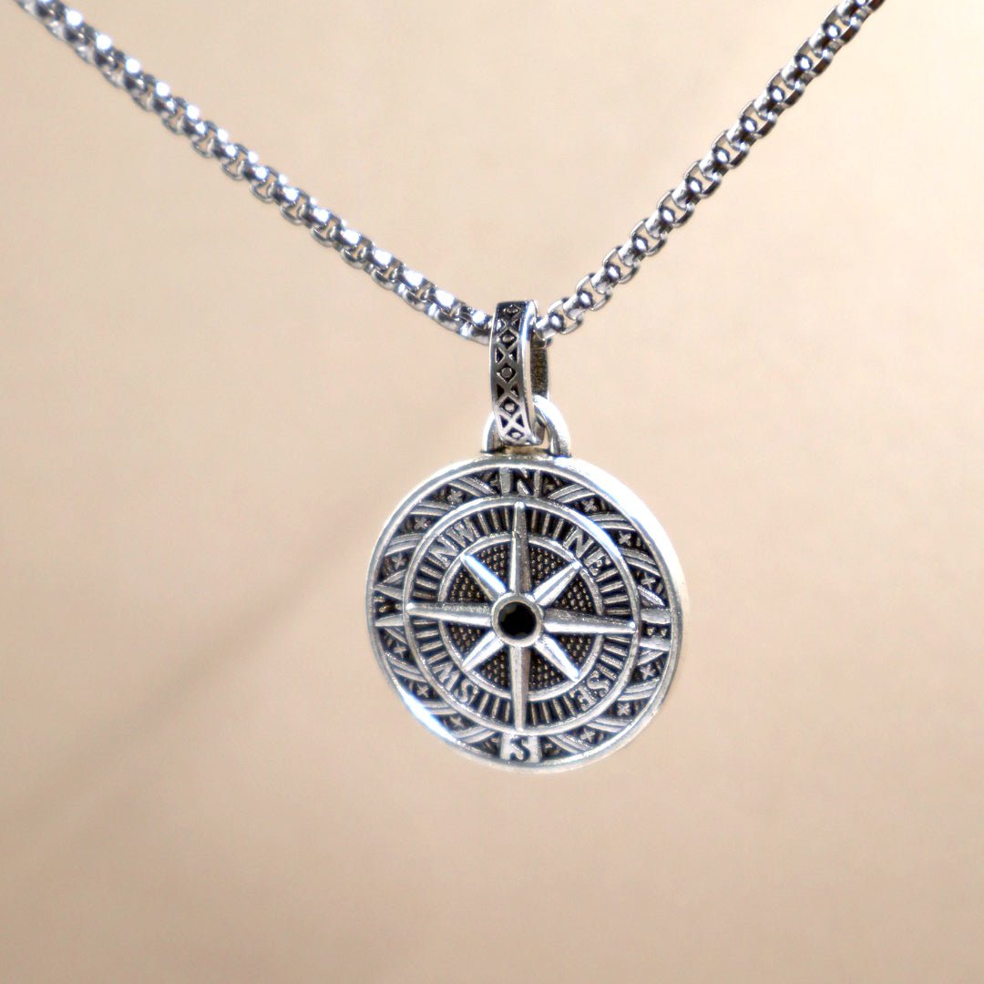 Personalised Men's Compass Necklace – Engraved Initial Pendant
