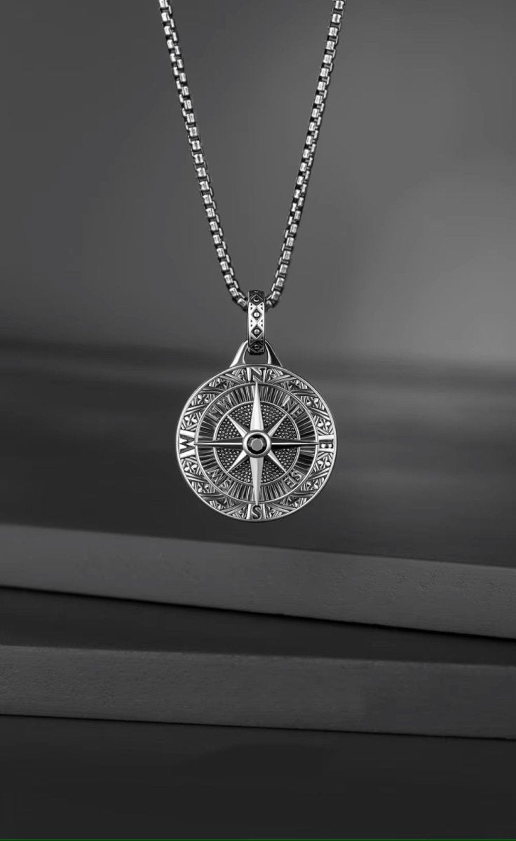 Personalised Men's Compass Necklace – Engraved Initial Pendant