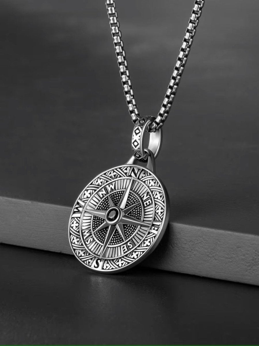 Personalised Men's Compass Necklace – Engraved Initial Pendant