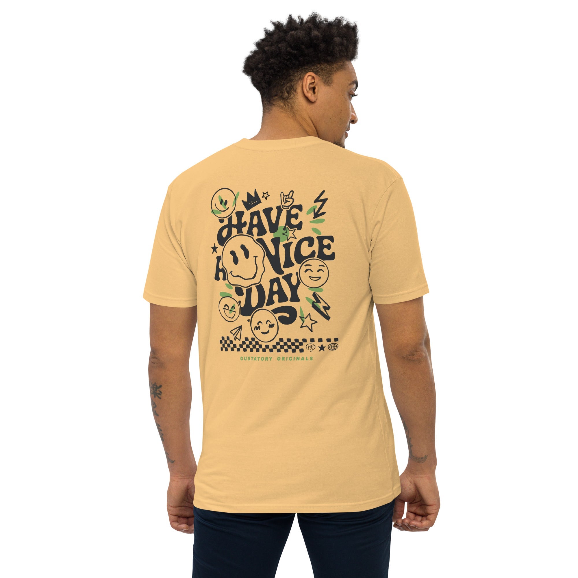 GUSTATORY Originals Have A Nice Day Heavy Cotton Embroidered T-Shirt