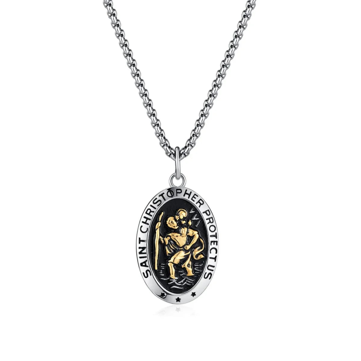 Saint Christopher Necklace - Men's Solid Stainless Steel Chain With Custom Engraved Pendant