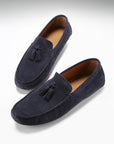 Tasselled Driving Loafers, navy blue suede