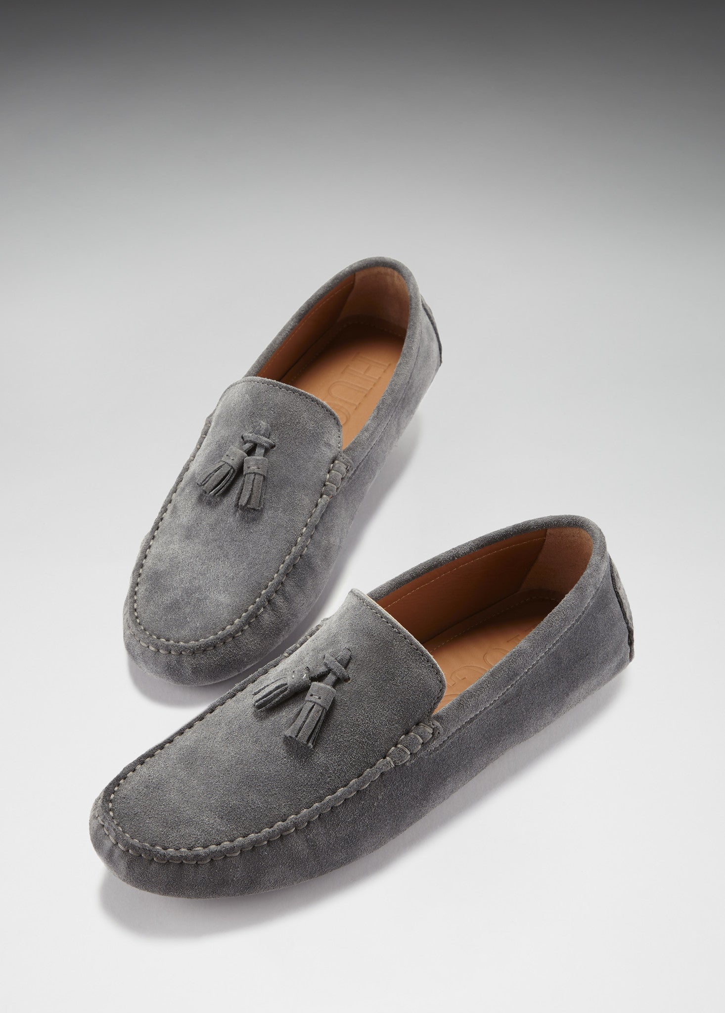 Tasselled Driving Loafers, slate grey suede