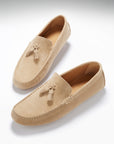 Tasselled Driving Loafers, taupe suede