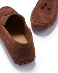 Tasselled Driving Loafers, mahogany brown suede