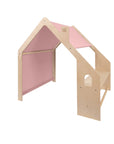MeowBaby® Natural Wooden House for Kids - Pink Roof