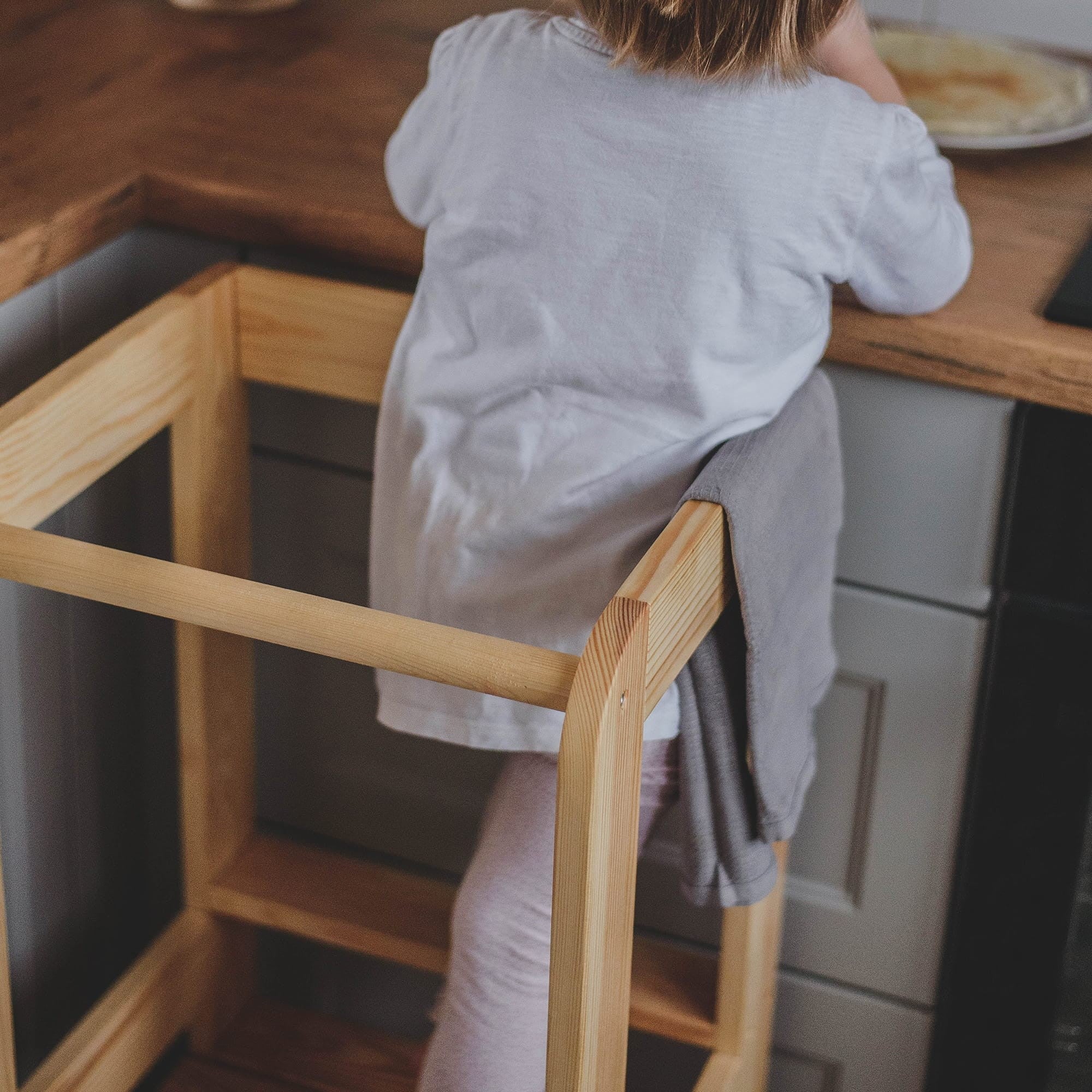 Natural Wooden Kitchen Helper Stool for Children