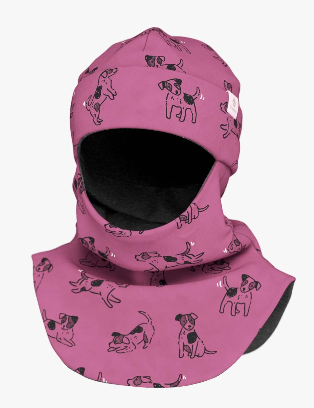 Cozy Merino Balaclava for Kids Pink Dogs Print