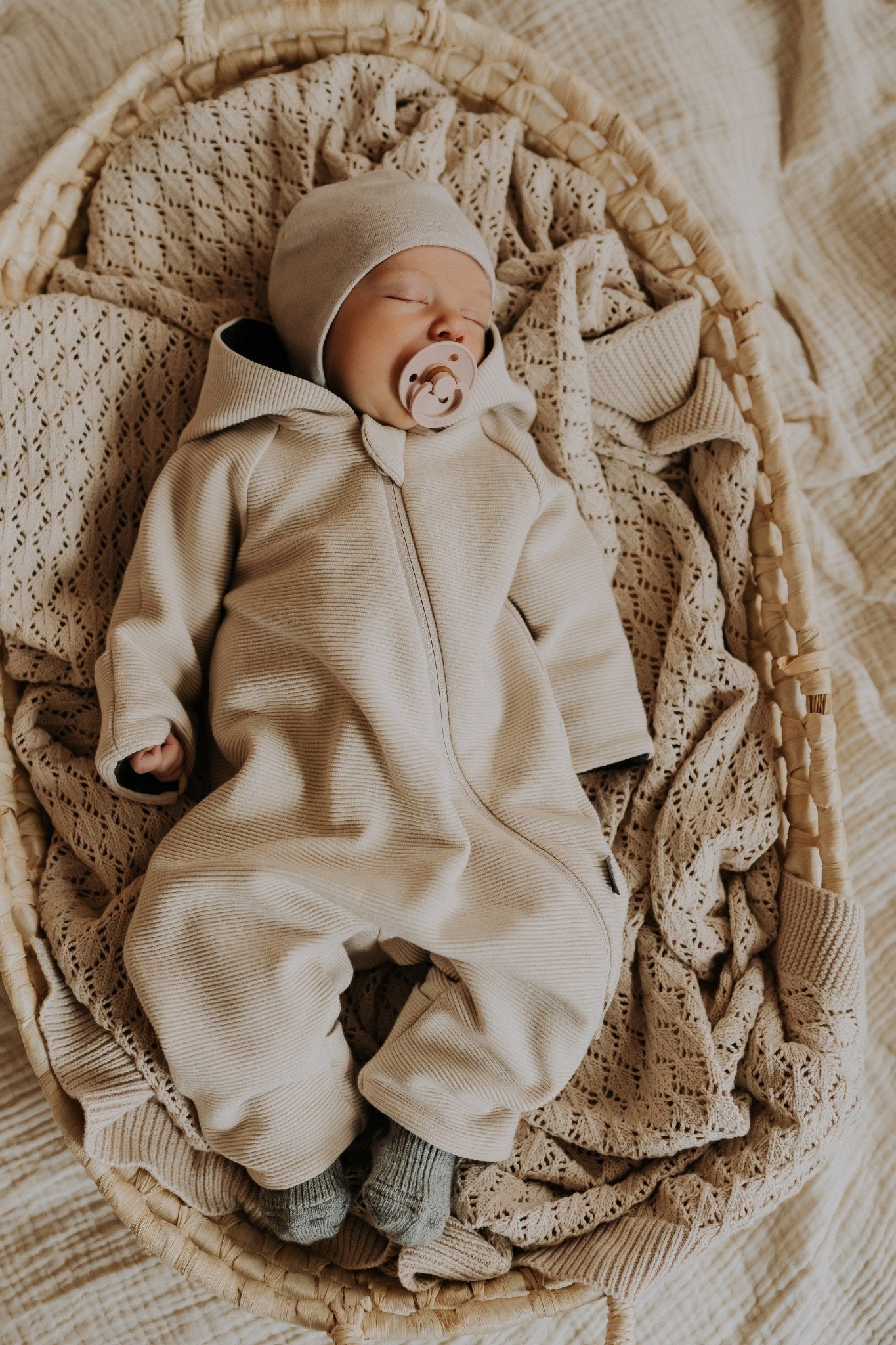 Beige Merino Wool Baby Romper Milo