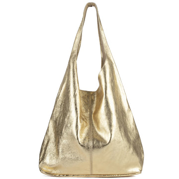 Gold Metallic Leather Hobo Shoulder Bag Ethical Sustainable Handbag Brand Brix and Bailey