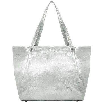 Silver Horizontal Zipped Leather Tote  Brix Bailey