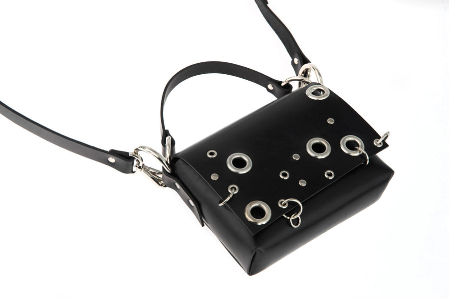 Studded Top Grain Leather Bag with Adjustable Strap