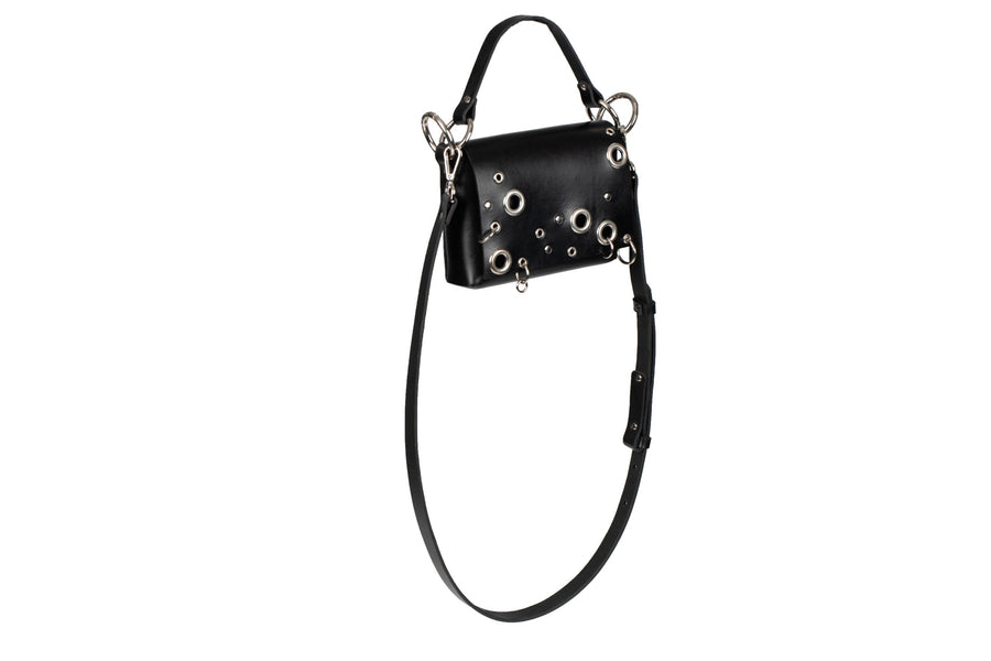Studded Top Grain Leather Bag with Adjustable Strap